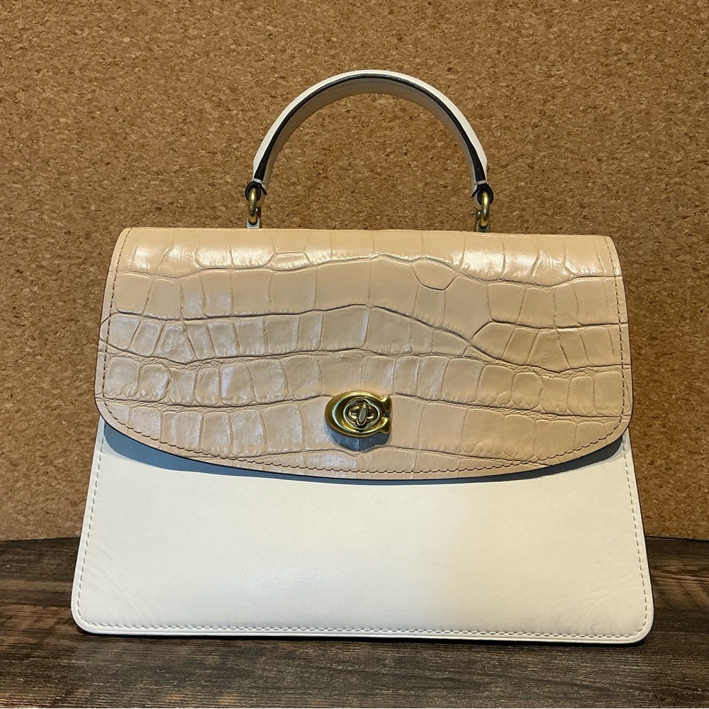 Coach Parker 32 Cream and Tan Croc-Embossed Satchel - Ginny & Georgia Bag